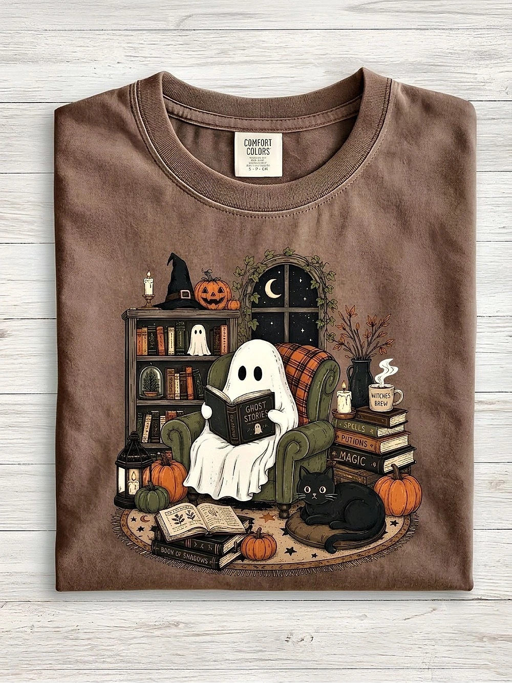Comfort Colors 1717 Unisex Heavyweight T-Shirt with Ghost Reading Book Graphic